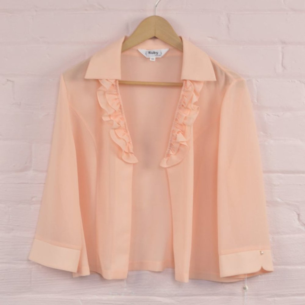 pink/peach frilly beaded sheer top